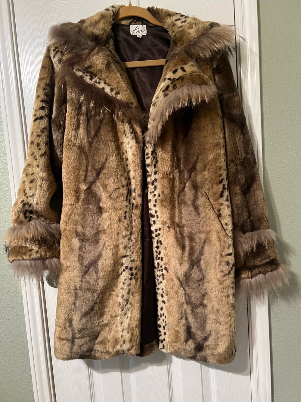 Faux Fur Brown Animal-Print Pea Coat